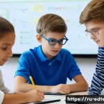 Home 19 교육공학과 STEM 교육 - A modern classroom scene in Russia featuring diverse students using digital tablets and laptops, eng...