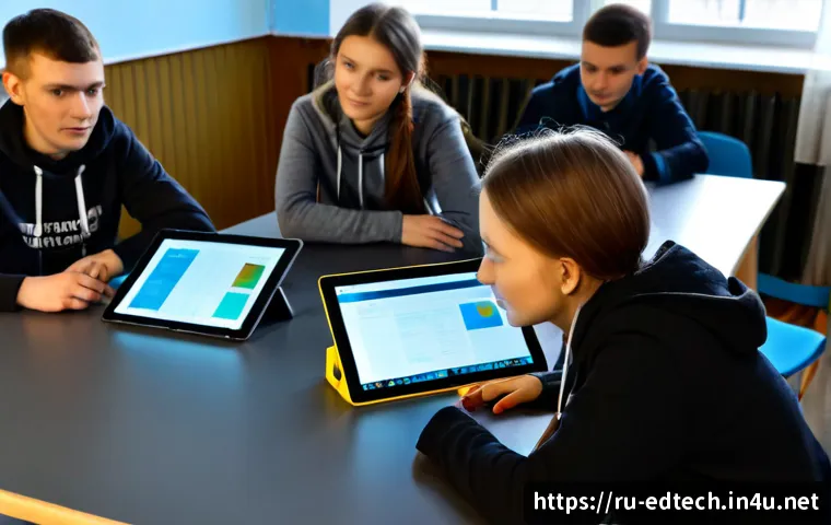 Home 13 교육공학과 프로젝트기반학습 - Photorealistic university educational technology classroom in Russia, diverse group of Russian stude...